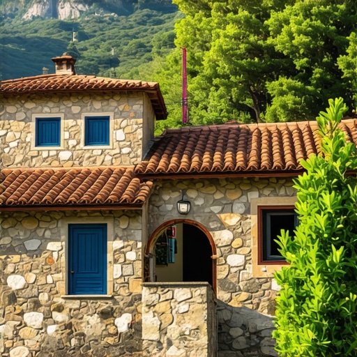 Traditional Montenegrin rural landscape with authentic architecture and lush natural surroundings