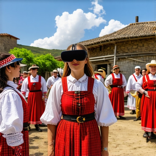 Virtual reality experience in Macedonian ethno village showcasing folk costumes and scenery