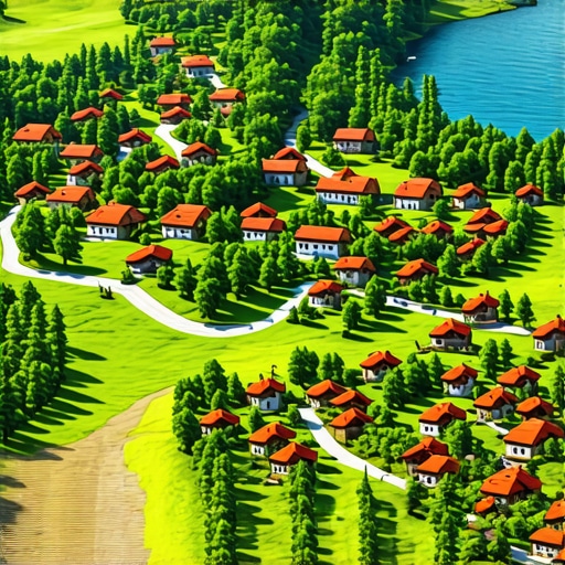 Digital Interactive Map of Ethno Village High-detail digital map showcasing traditional Serbian village with 3D models and scenic landscape