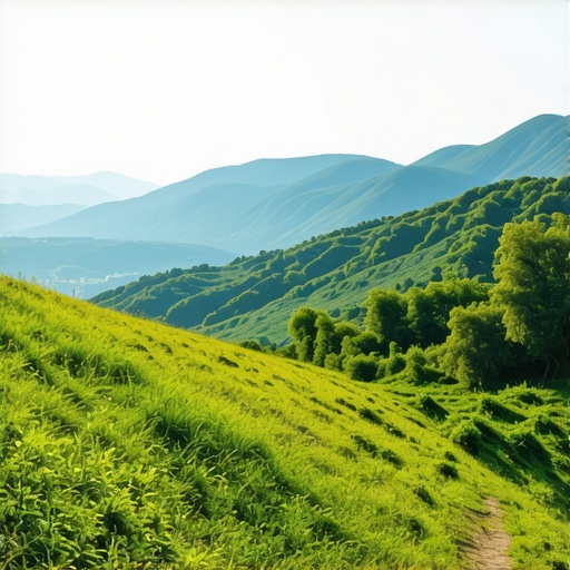 Panoramski pogled sa vrha na zelene planinske vrhove i nebo na Staroj Planini