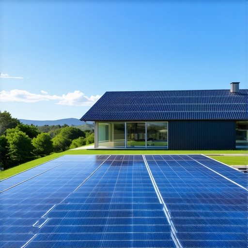 Modern eco-resort with solar panels and green technology in natural surroundings