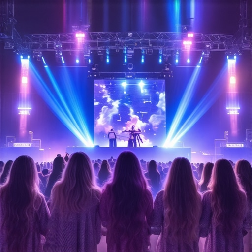 Futuristic outdoor music festival with holograms and solar-powered stage on Stara Planina.