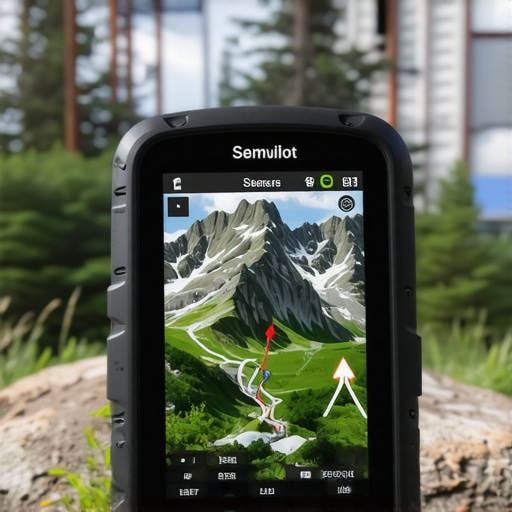 Hiker using advanced GPS device on mountain trail