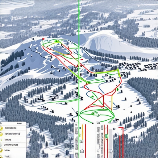 A high-tech virtual map of ski trails with augmented reality features, illustrating modern ski resort technology