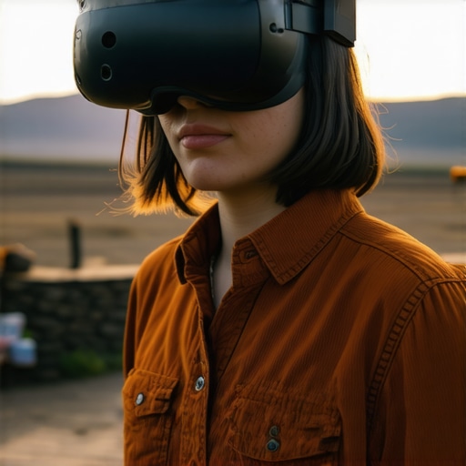 Psychologist using VR headset in countryside