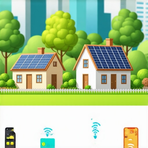 Rural landscape with solar panels, AR devices, traditional houses, and lush greenery