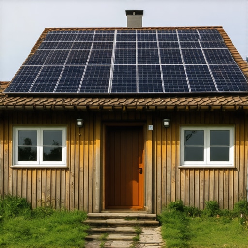 Eco-friendly wooden lodge with solar panels surrounded by nature