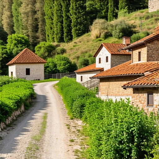 Scenic view of Vevčani village with eco-friendly initiatives and local cultural activities.