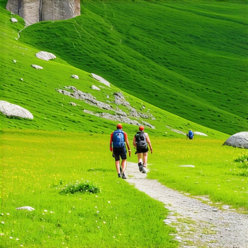 Hikers enjoying panoramic view of the Šarganska osmica mountain trail with green forests and peaks