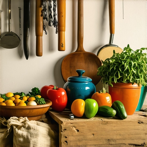 Traditional Serbian kitchen scene with rustic tools and local ingredients