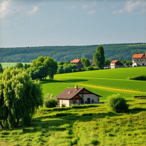 Serbian Cultural Village Scene Serbian village with traditional houses and cultural elements