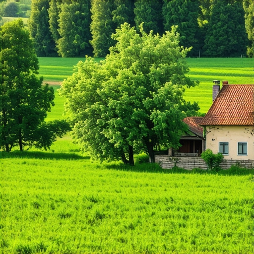 Serbian Rural Landscape with Traditional Houses Traditional Serbian rural landscape with houses and fields