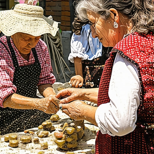 Serbian artisans creating traditional crafts in a rural setting