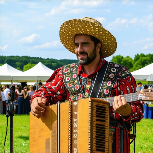 Traditional Serbian festival with local food and music in an outdoor setting