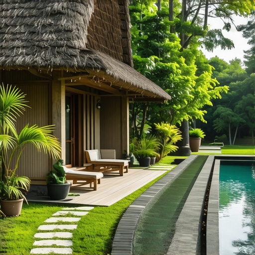 Etno selo sa bazenom okruženo zelenilom i tradicionalnim kućama u Srbiji