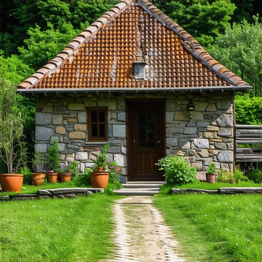 Traditional rural house surrounded by nature, representing eco-sustainable tourism
