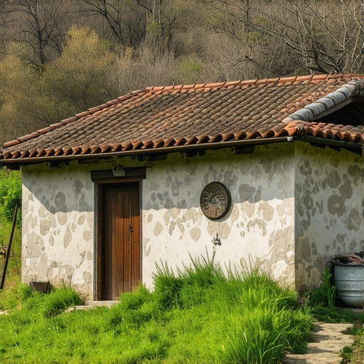 Traditional Serbian rural house in scenic landscape