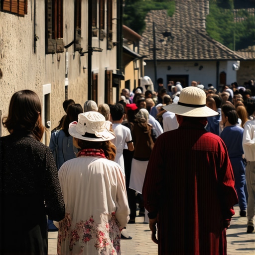 Authentic Serbian Village Serbian villagers and tourists in traditional setting