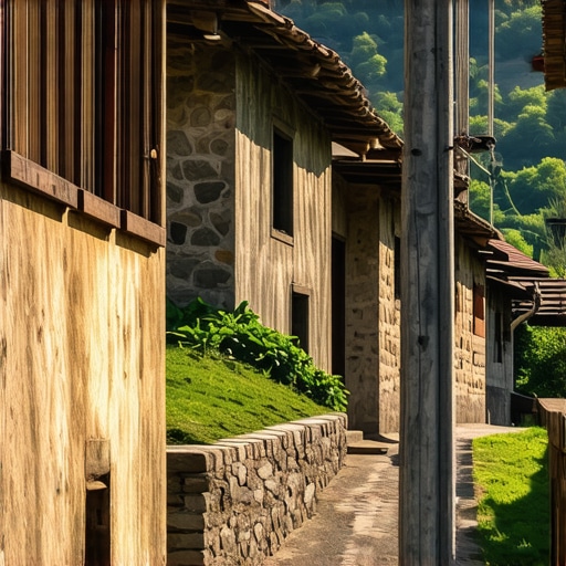 Scenic view of traditional Bosnian village with mountains