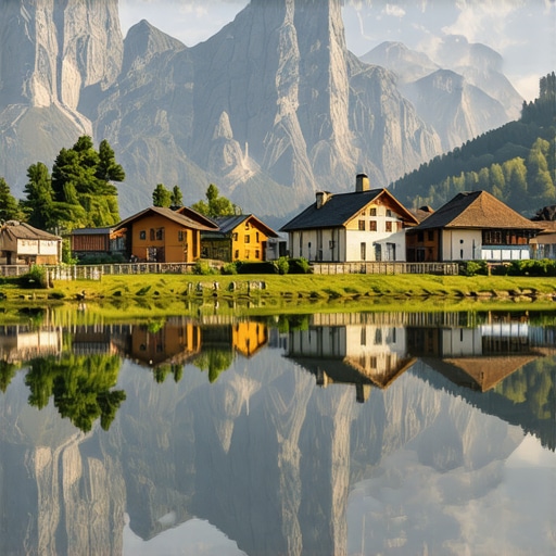 Scenic view of Durmitor mountain and traditional village architecture.