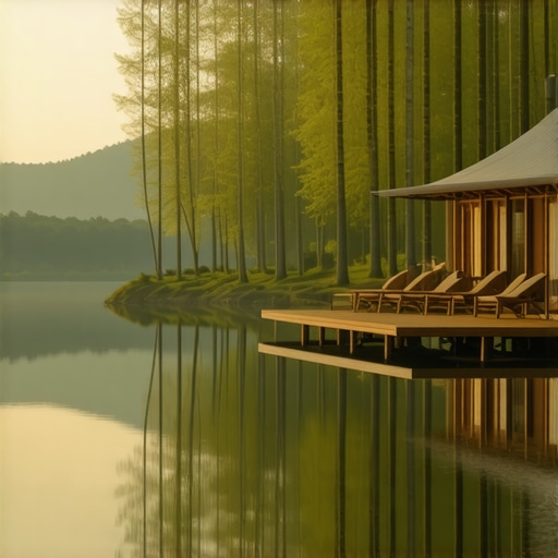 Eco Village Lake Scene 2025 Eco village by the lake with wellness and outdoor activities in 2025