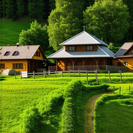 Eko selo Eden Lužani u prirodi Scenic view of Eden Lužani eco village with green landscape and traditional architecture.