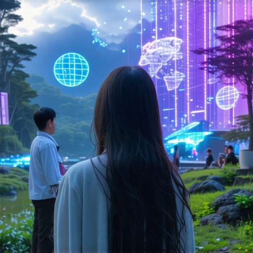 Future of Eco-Tourism A futuristic eco-tourism landscape showing harmony between technology and nature