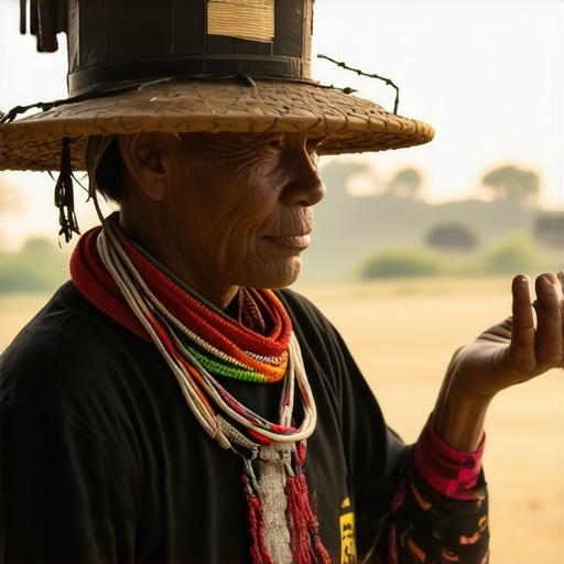 Concept art of futuristic ethno village with smart technology and eco-friendly practices