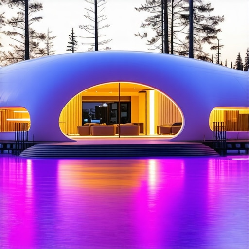 Concept art of futuristic rural tourism integrating eco-friendly innovations and technology