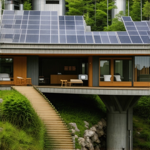 Future of Sustainable Tourism A modern eco-resort utilizing advanced green technology amidst lush nature