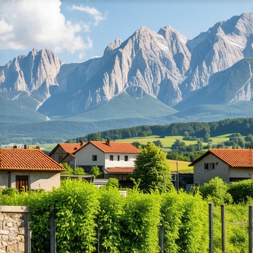 Scenic view of Galičnik village with traditional houses and mountain landscape