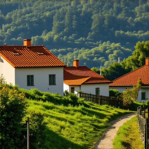Traditional Herzegovinian village with modern tourist facilities and scenic landscape.