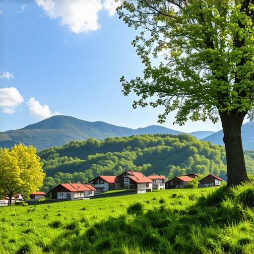 Mokra Gora Scenic Landscape Beautiful landscape of Mokra Gora with Drvengrad village and mountains in spring.