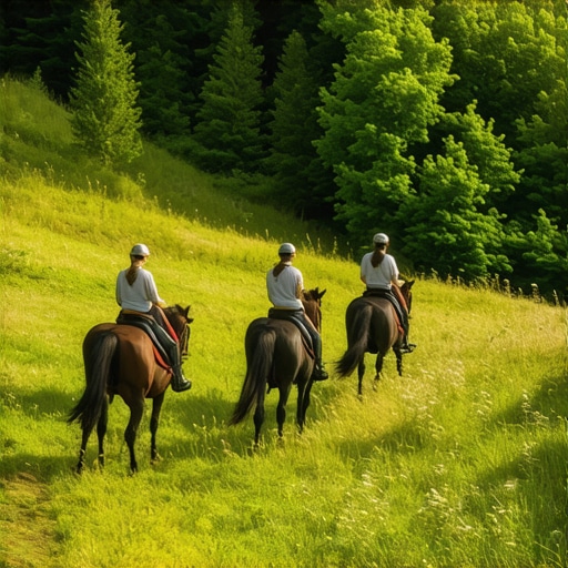 People enjoying horseback riding and hiking in scenic Etno selo Ždrelo