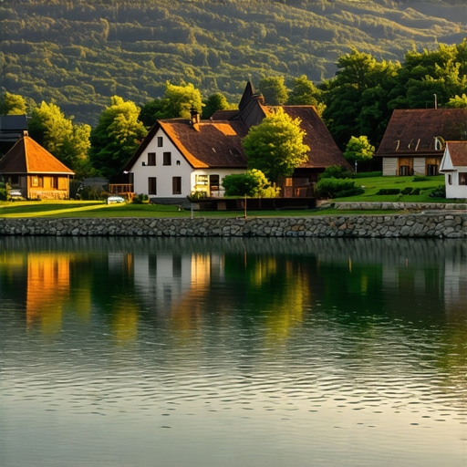 Traditional Bosnian village combining rustic architecture and modern leisure facilities
