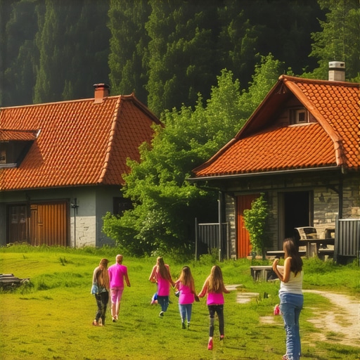 Serbian Ethno Village Scene Traditional Serbian village with cottages and natural surroundings