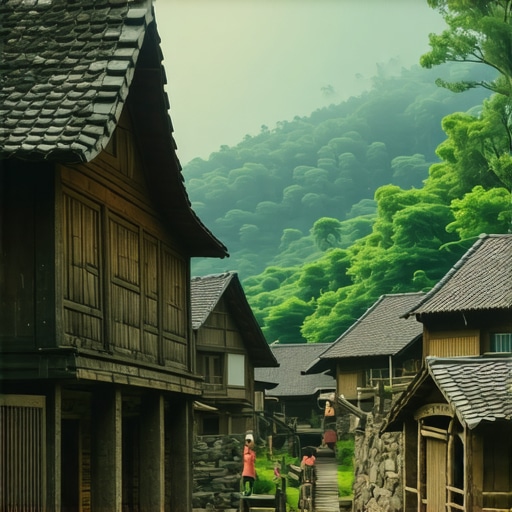 Traditional Village Experience in Tiganjica Rural village with traditional houses and tourists engaging in local activities in Tiganjica