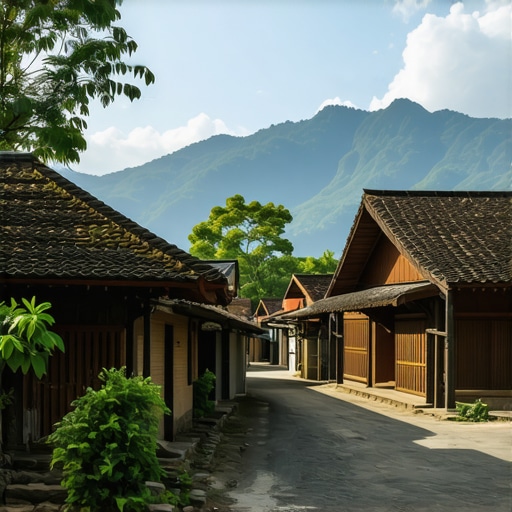Traditional Village with Modern Touches A vibrant village blending traditional culture with modern tourism amenities.