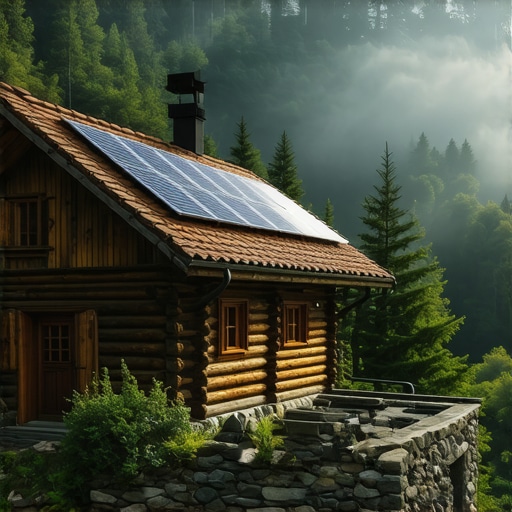 Ekološka brvnara sa solarnim panelima u šumi