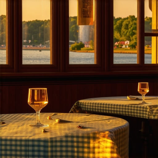 Autentični restoran na Paliću bez AI tehnologije Tradicionalni enterijer restorana na Paliću sa kariranim stolnjacima i drvenim detaljima u suton.