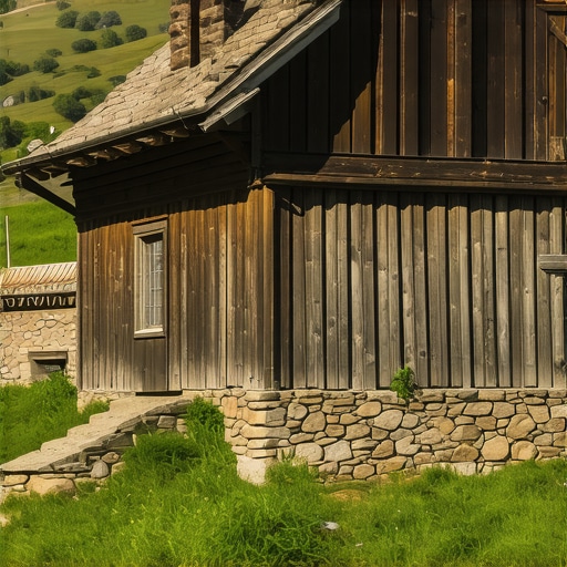 Autentično seosko domaćinstvo u Srbiji Staro seosko domaćinstvo sa drvenim i kamenim elementima u planinskom predelu