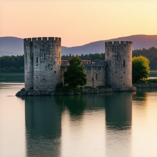 Golubac Fortress at Sunrise 2026 The medieval stone towers of Golubac Fortress standing over the Danube river in Serbia during a golden sunrise.