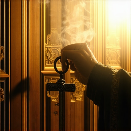 Ikonostas i tajne oltara 2026 Unutrašnjost srpskog manastira, ikonostas sa zlatnim ikonama i svećama