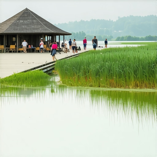 Jezero Palić 2026 realno stanje vode Palićko jezero sa drvenom arhitekturom i mutnom vodom u leto 2026