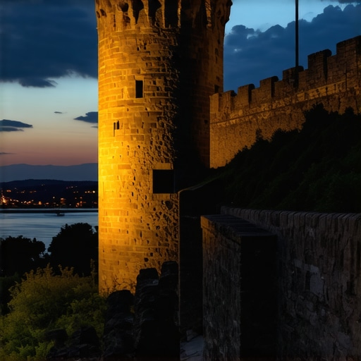 Kalemegdan Donji grad bez gužve Pogled na Kulu Nebojša i zidine Kalemegdana kod Save bez turista