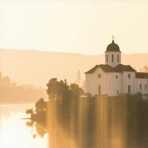 Manastir Studenica u magli Pogled na manastir Studenica podno planine Radočelo u rano jutro