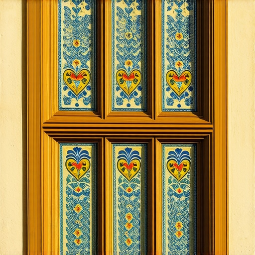 Close up of the colorful Art Nouveau facade of Palata Raichle in Subotica with ceramic decorations.