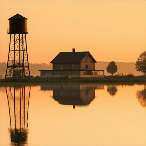 Palićka secesija i Vodotoranj u predvečerje Arhitektura Palića i Vodotoranj na obali jezera tokom zalaska sunca