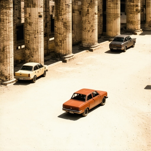 Arheološko nalazište Romulijana pod jakim suncem i parking zona.