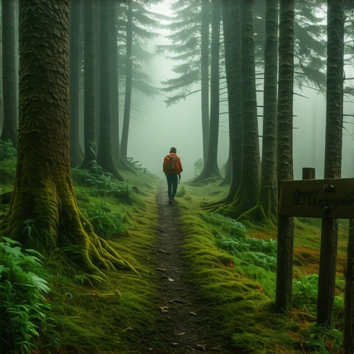 Skrivene staze planine Goč iznad Vrnjačke Banje Maglovita šumska staza na planini Goč sa visokim drvećem i mahovinom